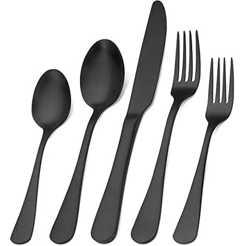 Matte Black Silverware Set,SHARECOOK Satin Finish 30-Piece Stainless Steel Flatware Set,Kitchen Utensil Set Service for 6Tableware Cutlery Set for Home and Restaurant, Dishwasher Safe Cover