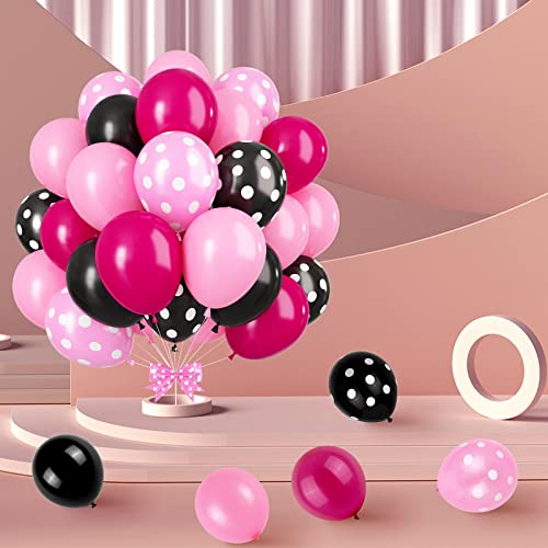Gremag Black Pink Balloon, 100 Pcs Latex Balloon, 12Inch Black Hot Pink Polka Dot Balloon, Pink Party Decoration Balloon Kit, For Cartoon Mouse Themed Party, Baby Shower, Birthday, Girl Party Supplies #TOP4