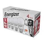 Energizer 60W LED Bayonet Light Bulbs B22/BC – 60 Watt Equivalent, 8.5W Energy-Saving, 806 Lumens, 4000K Cool White, Pack of 4