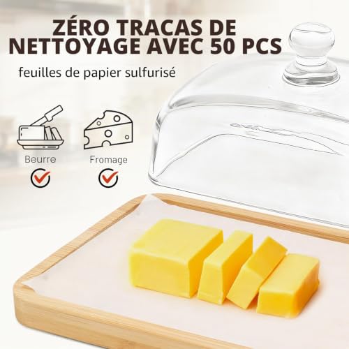 Lot de 50 beurriers en verre avec couvercle et couteau, pour plan de travail avec support pour couteaux à fromage (4 couteaux) – vue 4