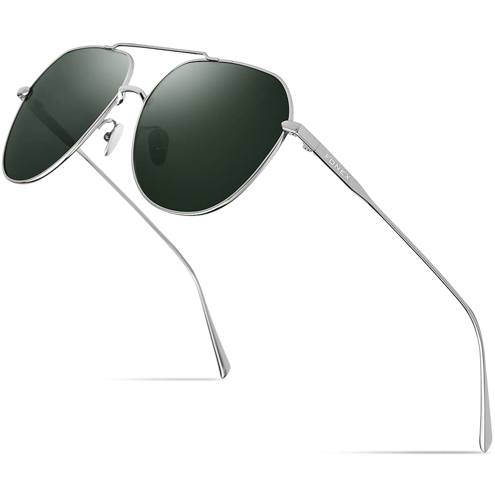 FONEX Ultralight Pure Titanium Polarized Sunglasses,Light Weight Aviation UV400 Sun Glasses for Men