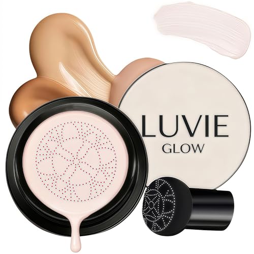 Luvie Glow Foundation Cushion, Mushroom Head Air Cushion CC Cream, Luvie Glow Foundation Full Coverage, Even Skin Tone for All Skin Types, Moisturizing Concealer Brighten Long-Lasting (Lvory)