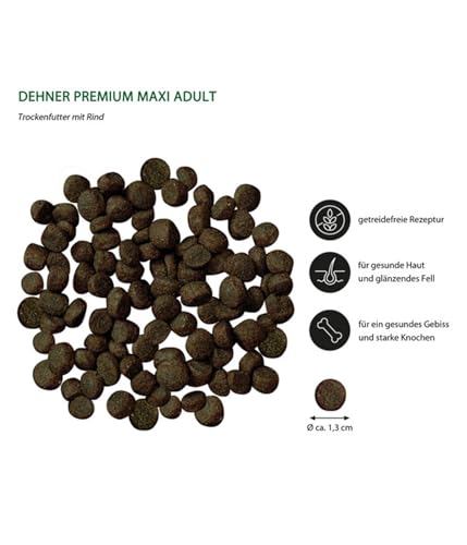 Dehner Premium Hundefutter Maxi Adult, Trockenfutter getreidefrei, für ausgewachsene Hunde großer Rassen, Rind / Lamm / Kartoffel, 12.5 kg