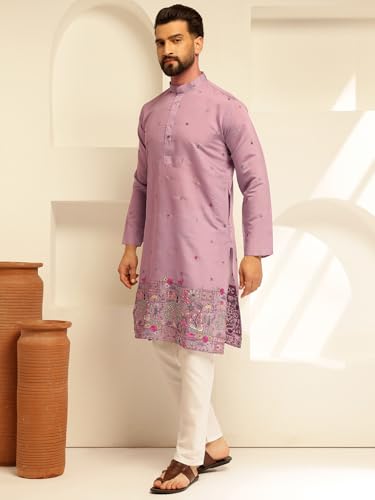 Image of SOJANYA (Since 1958 Men's Festive Cotton Silk Designer Kurta with Daman Embroidered Detailing | Perfect for Navratri, Diwali & Special Occasions