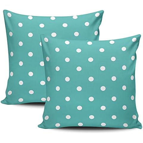 KELEMO Home Set of 2 Pillow Case Aqua Mint and Turquoise White Polka Dot on Teal Throw Pillow Covers Cushion Decorative Pillowcase Square 22 x 22 Inches Cover