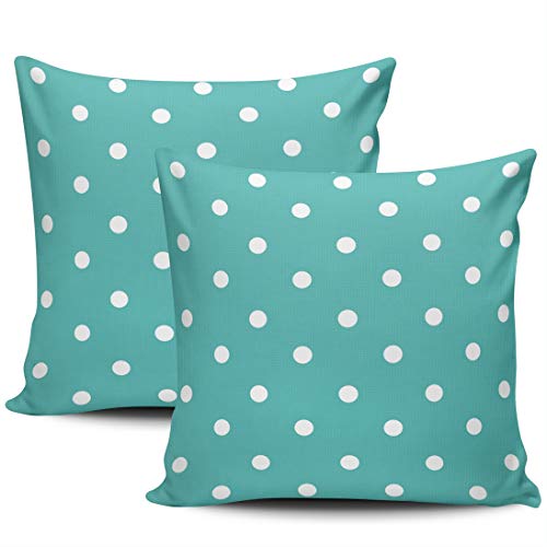 Kelemo Home Set Of 2 Pillow Case Aqua Mint And Turquoise White Polka Dot On Teal Throw Pillow Covers Cushion Decorative Pillowcase Square 18 X 18 Inches #TOP4