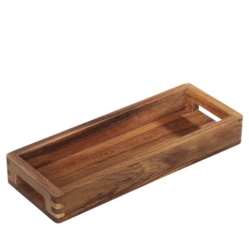Zassenhaus Bandeja para Servir de Acacia Con Asas - Alargada, Decoración para Platos, Madera Dura Cultivada de Forma Sostenible, 32 × 12 × 4,5 cm