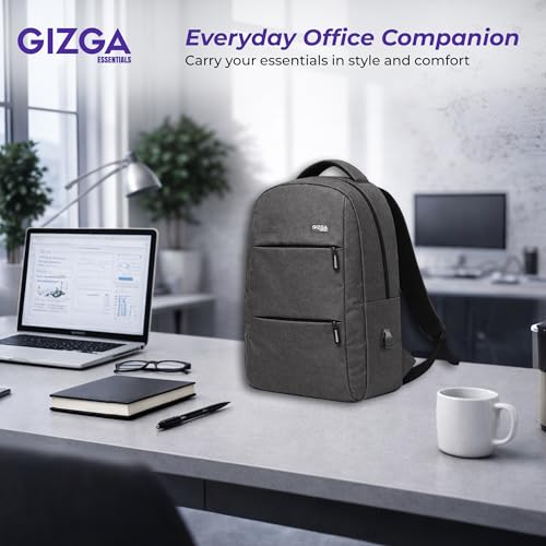 Image of Gizga Essentials Laptop Backpack for Up to 16 Inch Laptops| USB Charging Port, Water Resistant, Breathable Shoulder Straps, Spacious Interior, Bottle Pocket| Travel Bag for Office, School & College