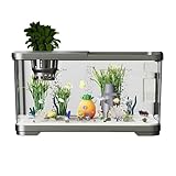 Kit Inicio Acuario Pecera Escritorio Pequeña Transparente, con Filtro y Luz LED Silenciosa para Peces Betta y Tortugas(Black A,L)