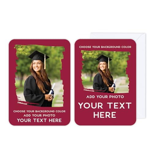 Andaz Press Personalized Graduation Invitations 2026 With Self Seal Envelopes, Graduation Announcements 2026, Watercolor Frame Party Invitations with Photo for High School College, 24 Pack, 7x5 Inches
