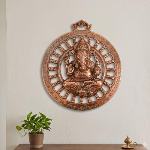 Image of Apka Mart The Online Shop Ganesha Round Wall Hanging | Metal Alloy Religious Wall Art for Pooja Room & Home Entrance | Diwali & Ganesh Chaturthi Gift - 17 Inch (46 cm)