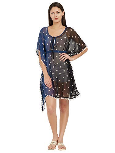 SOURBH Kaftan Top Beachwear Polka Print Cover ups Dresses for Women Bikini Boho Body Swim wear Nighty Girls (SK420-Navy Blue-One Size)-image-31
