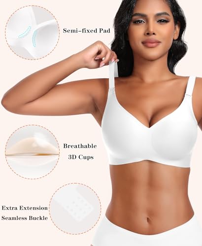 Image of DOCUMO Wireless Bras for Women No Underwire Seamless Push Up Bras with Support and Lift, V Neck Bralette with Bra Extender