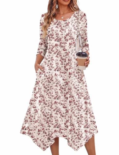 Image of Zeagoo Midi Dresses Women 2026 Dress 3 /4 Sleeve Casual Dresses with Pockets A Line Summer Beach Sundress