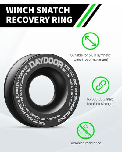 Image of DAYDOOR 56,000 LBS Soft Shackle Recovery Kit, 1 /2 inch x 22 inch (2-Pack) with 7075 Aluminum Snatch Ring, Winch Accessory for Jeep Wrangler, Bronco, 4Runner, Tacoma, ATV /UTV /Jeeps /SUVs, 4x4 Off-Road(Green)