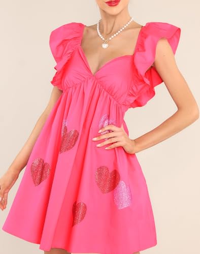 Image of NUFIWI Y2K Ruffle Hem Babydoll Mini Dresses Square Neck Spaghetti Strap Short Dresses Boho Flowy Patchwork Sundress Vocation