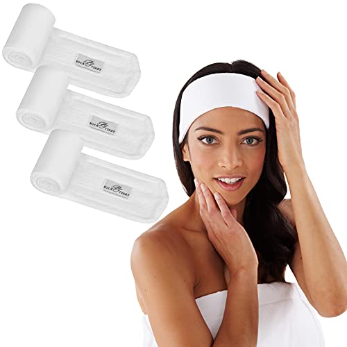 Boca Terry Spa Headband, Head Wrap for Facial, Washing Face or Makeup Hair Band, Soft Microfiber Head Band for Women with Terry Cloth Lining, 3-Pack - White