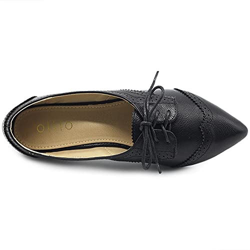 Ollio 1M1818-BLK-8.5-1 Women'S Ballet Shoe Flat Enamel Pointed Toe Oxford M1818 (8.5 B(M) Us thumb #5