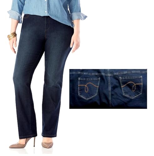 Jack David Womens Plus Size Tall Tummy Control Bootcut Delux Stretch Denim Jeans Pants (22-Plus Tall) Dark Blue