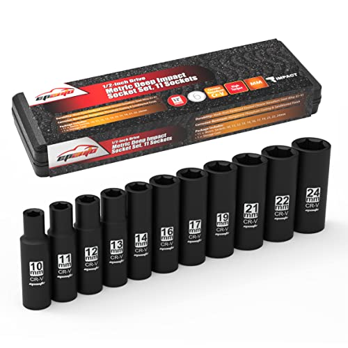 Epauto 1/2-Inch Drive Metric Deep Impact Socket Set, Cr-V, 6 Points, 11 Sockets #TOP6