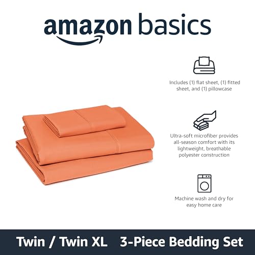 Image of Amazon Basics Lightweight Super Soft Breathable Wrinkle-Free Microfiber 3-Piece Bed Sheet Set, Twin XL, Brick, Solid