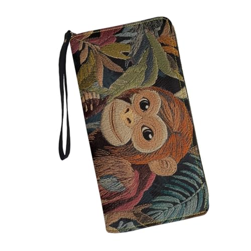 Trendy Cute Women Wallet Monkey Wristlet Wallet for Women Zipper Long Purse with Wrist Strap Large Credit Card Clutch Wallets for Travel Cash Phone3