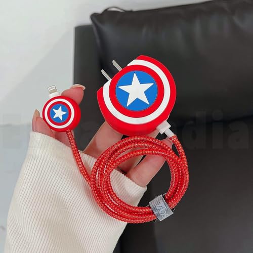 Image of J'TTON Case Cover for 18W /20W iPhone Adapter & USB-C Cable | Cute 3D Cartoon Character (Red Cap America)