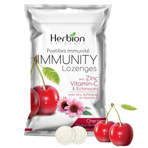 Herbion Naturals Immunity Lozenges with Zinc, vitamin-C & Echinacea, source of Antioxidant, help Maintain & Support Immune System, promote Good Health for adults & kids 6+, 25 CT, Cherry Flavour