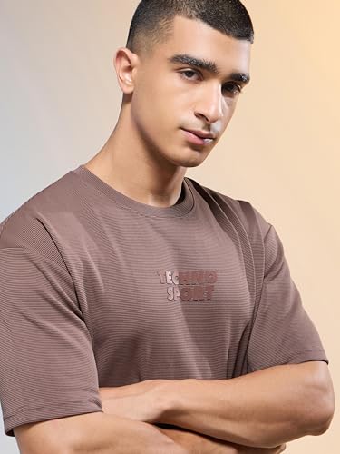 Image of TECHNOSPORT Men Printed Oversized Round Neck T-Shirt with COTFLEX, Dry Fit Sports Tee, Oversized Activewear T-Shirt for Gym, Running, Sports & Casual Wear