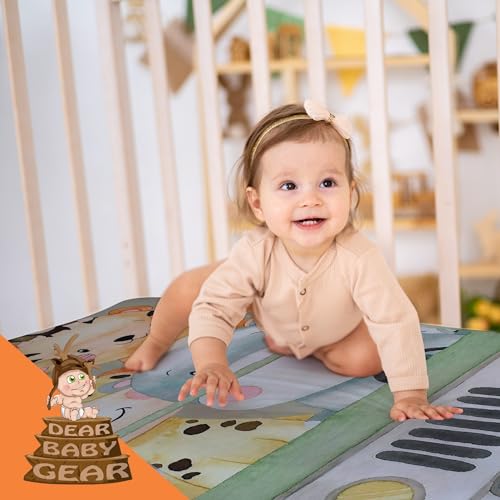 Image of Dear Baby Gear Deluxe Baby Crib Sheet - Cotton Polyester Infant Sheets - Soft Machine-Washable Crib Mattress Cover - Newborn Nursery Bedsheet - Safari Party on Adventure Print, 52x28x10