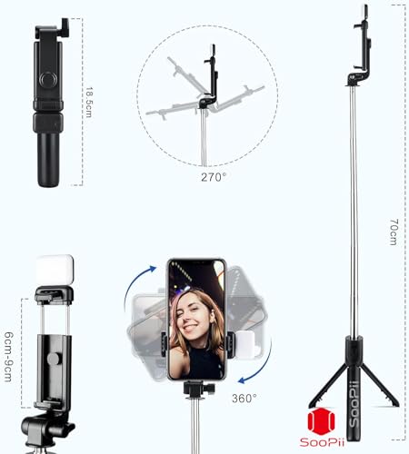 Image of Selfie Light Stick with Tripod Stand, 3 in 1 Multifunctional design, Rechargable LED Light with Two Brighness Levels for Make up, Selfie, Vlogging & Photo Shoot,70cm Selfie stick with Bluetooth Remote
