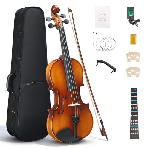 Ktaxon 4/4 Violin Solid Wood, Full Size Acoustic Fiddle Set for Beginners and Adults, Hand-made Starter Kit Includes Bow, Rosin, Bridge, Shoulder Rest, Extra Strings and Case (Gloss)