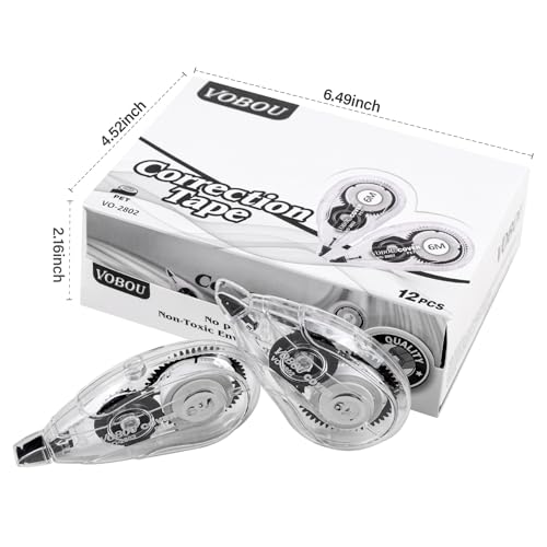 Vobou Correction Tape Dispenser, Easy To Use Applicator for Instant Corrections, For school, Office (White, 12pack, 6M/256, Tape Width 0.2in) - Thumbnail 6