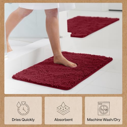 Image of Gorilla Grip Original Luxury Chenille Bathroom Rug Mat, 30x20, Extra Soft and Absorbent Shaggy Rugs, Machine Wash Dry, Perfect Plush Carpet Mats for Tub, Shower, and Bath Room, Burgundy