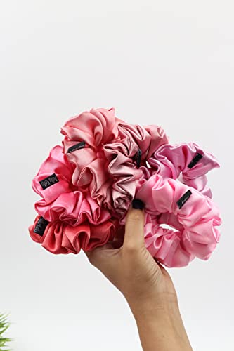 Image of Premium Satin Scrunchies For Women And Girls, Hair Band For Women, Ponytail Holder, Rubber Band, Large Scurnchies, Fluffy Scrunchies, Girls Hair Accessories, L-Size, Pack Of 6, Blossom