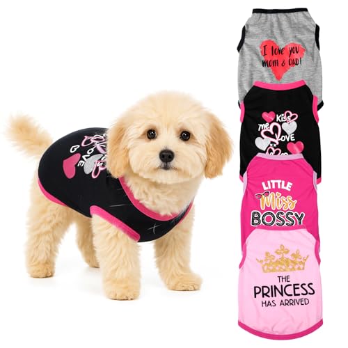 Heclia Dog Clothes for Small Dogs 4 Pack Girl Dog Clothes Dogs Apparel & Accessories Winter Sleeveless Pet T Shirts Cute Printed Puppy Clothe Girl for Small Medium Pets 3.3-4.4 lb Breathable Colored - Thumbnail 6