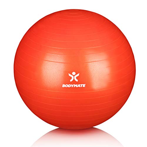Bodymate Thick Anti-Burst Exercise Ball with Free E-Book Including Air Pump Fitness Yoga Core Office Chair, Pepper-Red, 55 cm (für Körpergröße <155cm)