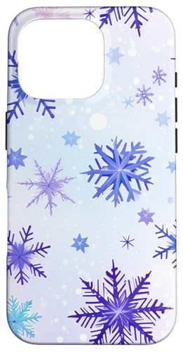 Ice Light Blue Purple Snowflake Snow Crystal Case for iPhone 16 Pro