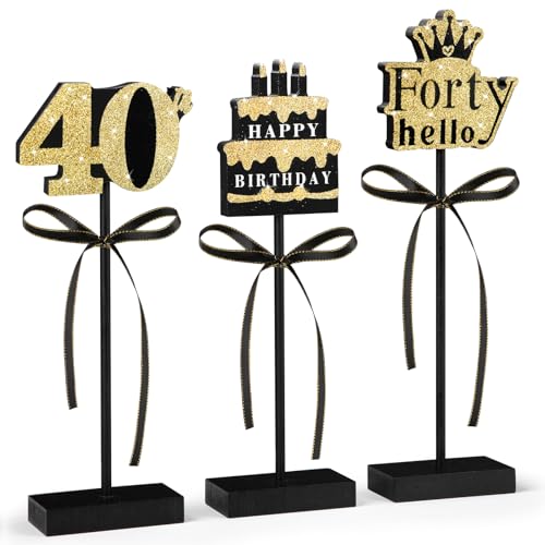 3 Pcs 40th Birthday Table Decorations Wooden Signs Happy 40th Birthday Tiered Tray Decorations for men women Birthday Party Decor (40)