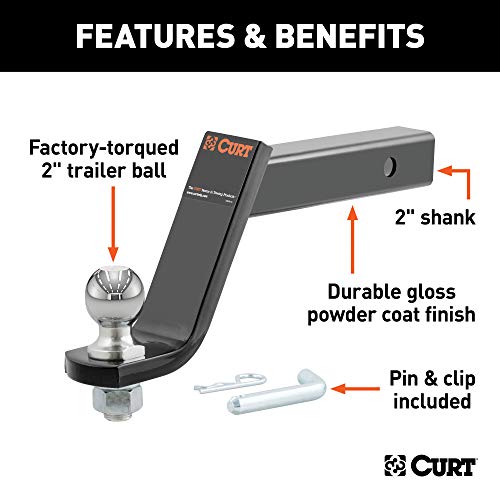 Curt 45064 Lifted Truck Trailer Hitch Mount With 2-Inch Ball & Pin, Fits 2-In Receiver, 7,500 Lbs, 6-Inch Drop, Black #TOP2