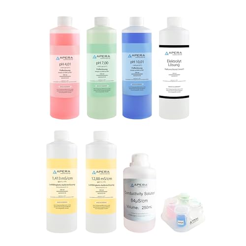 8oz. pH/EC Calibration Solution Kit (pH 7.00, 4.00, 10.01, 1413 µS, 12.88 mS, 84 µS), plus Storage Solution & CalBox