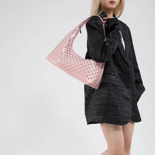 Studded Purse Black Shoulder Bag Y2K Purses for Women Soft Leather Hobo Rivet Handbag2