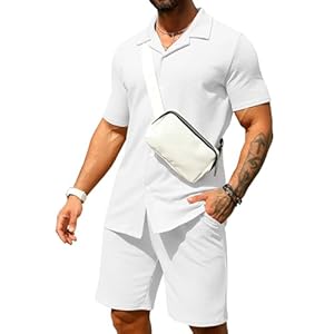 URRU Men’s Shirt and Shorts Set Summer Outfits 2 Piece Fashion Short Sleeve Casual Button Down Shirts Set for Men