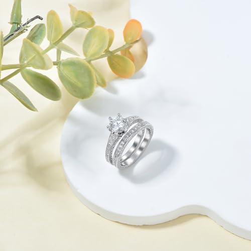 1-3 Carat Round Cut Moissanite Bridal Set Wedding Ring Engagement Ring for Women 0.072 Carat Lab Grown Diamond 925 Sterling Silver/10K/14K/18K Real Gold Custom Wedding Ring Engagement Ring Set Jewelry （D Color, VVS Clarity）3