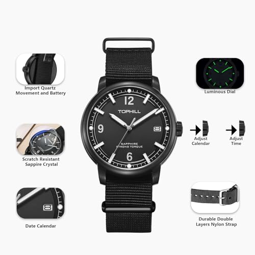 Image of TOPHILL Men Watches Automatic Mechanical Watches - Dive, GMT, Chronograph & Dress Styles | 316L Stainless Steel, Sapphire Crystal, Ceramic Bezel | 5ATM-300M Waterproof with Super Luminous | Classic Business & Sport Casual (Black+white 001)