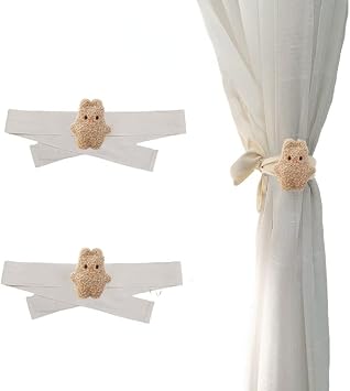 ALTALIVA Curtain Tiebacks for Chicken Room Cute Bear Rope Holdback Holder for Small, Thin or Sheer Window Drapries Beige Rabbit