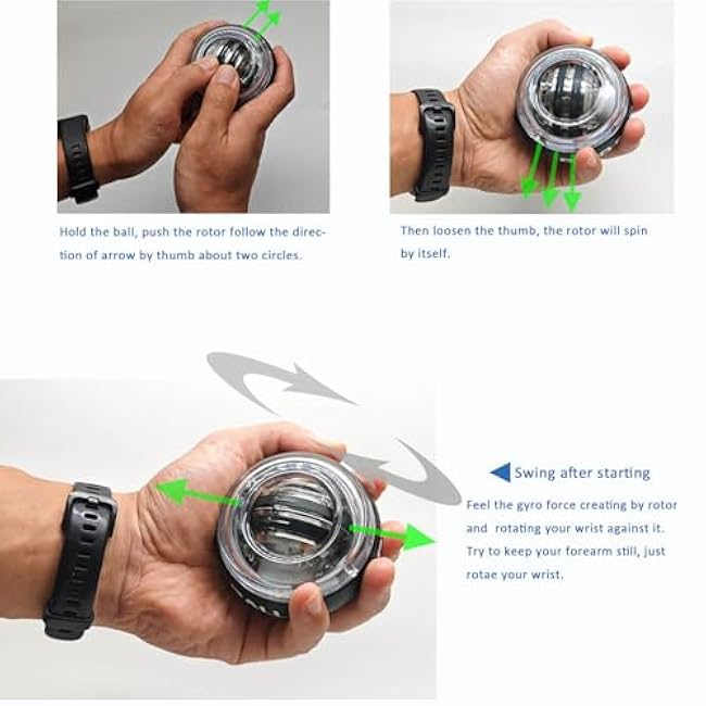 4pcs Gyro Ball Wrist Exerciser, Forearm Trainer, Gyroscopic Ball, TorqueBall, PowerBall for Stronger Arms, Wrists and Fingers with LED Lights