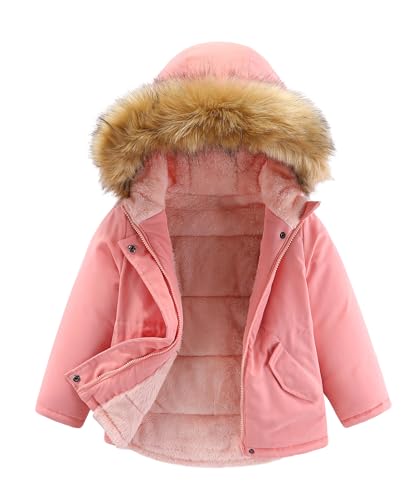 M2C Girls Fleece Lined Puffer Jacket with Faux Fur Trim Hooded Winter Coat