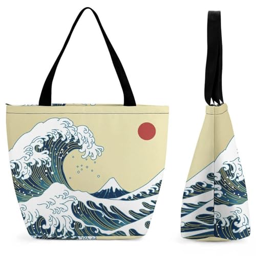 Sac à main pour femme style vagues rétro grand cabas de voyage et shopping 32.5cm