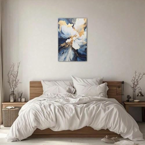 Toile décorative imprimée fleurs blanches abstrait avec cadre finition premium - 3